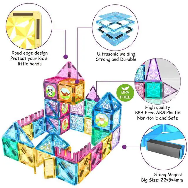 Alt view image 2 of 7 - Magnetic Tiles Kids Magnetic Blocks 110PCS Building Sets 3D Magnet Toys Preschool Educational Construction STEM Toy Christmas Birthday Gifts for Toddlers Boys Girls 3 4 5 6 7 8 9 + Year Old