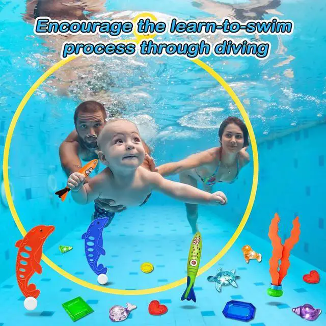 Alt view image 4 of 7 - Pool Toys Diving Rings - 28PCS Swim Thru Rings Pool Game Diving Toys with Dive Ring Underwater Treasures Torpedo Bandits Fish Toy Fun Water Swimming Toys for Boys Girls Kids (Muticolor)