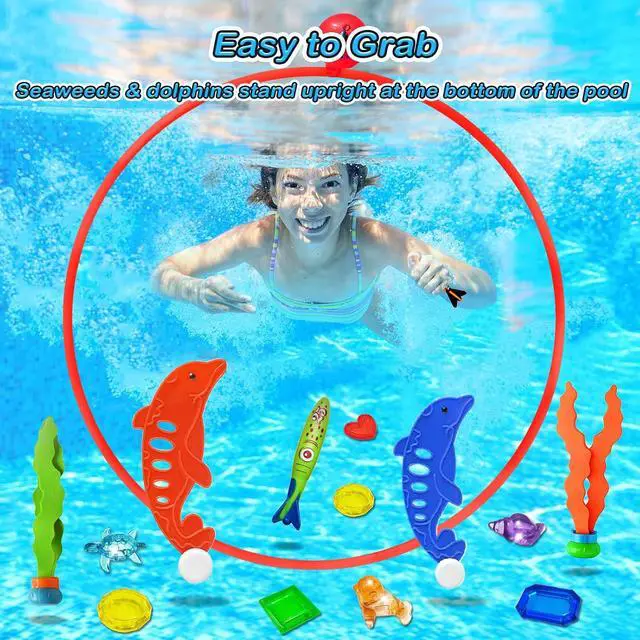 Alt view image 5 of 7 - Pool Toys Diving Rings - 28PCS Swim Thru Rings Pool Game Diving Toys with Dive Ring Underwater Treasures Torpedo Bandits Fish Toy Fun Water Swimming Toys for Boys Girls Kids (Muticolor)