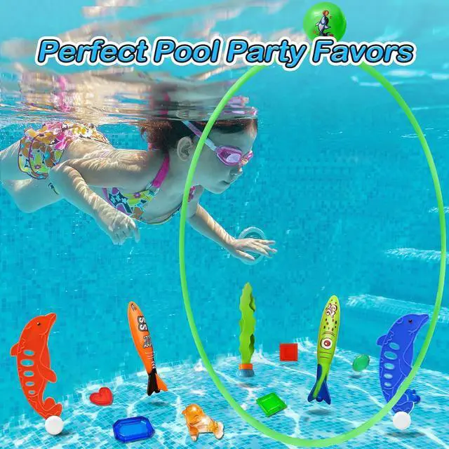 Alt view image 6 of 7 - Pool Toys Diving Rings - 28PCS Swim Thru Rings Pool Game Diving Toys with Dive Ring Underwater Treasures Torpedo Bandits Fish Toy Fun Water Swimming Toys for Boys Girls Kids (Muticolor)