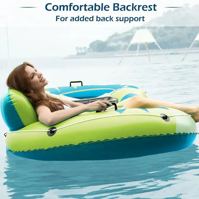 Alt view image 4 of 7 - Inflatable River Tube Float - 2 Person Heavy Duty River Float Pool Floats with Removable Cooler Lake Water Tubes for Floating River Raft Lounge Floatie with 2 Cup Holders for Adults (YG)