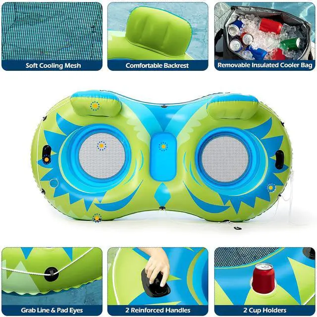 Alt view image 7 of 7 - Inflatable River Tube Float - 2 Person Heavy Duty River Float Pool Floats with Removable Cooler Lake Water Tubes for Floating River Raft Lounge Floatie with 2 Cup Holders for Adults (YG)