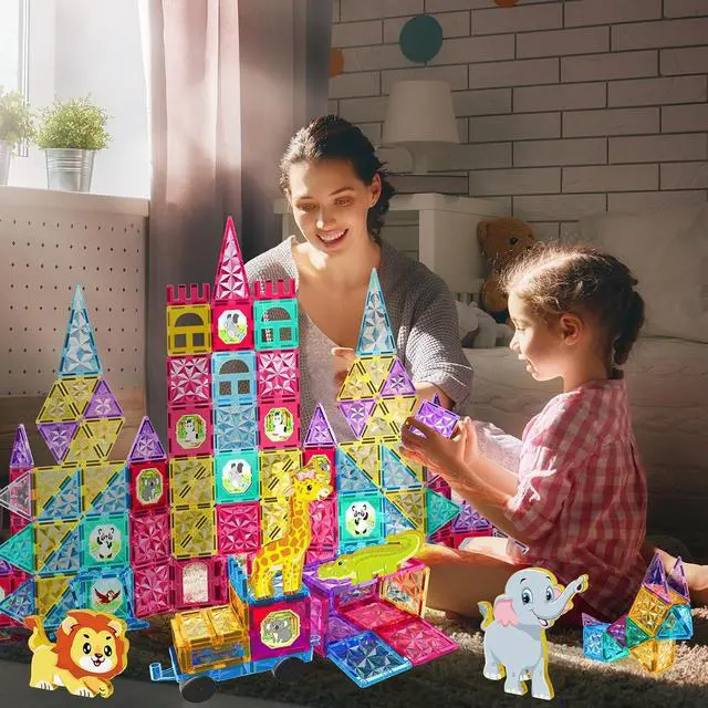 Alt view image 6 of 7 - Magnetic Tiles Kids Magnetic Blocks 110PCS Building Sets 3D Magnet Toys Preschool Educational Construction STEM Toy Christmas Birthday Gifts for Toddlers Boys Girls 3 4 5 6 7 8 9 + Year Old