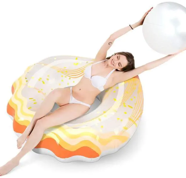 Main image of Inflatable Seashell Pool Float Floatie with Ball Water Fun Large Blow Up Summer Beach Swimming Floaty Party Toys Lounge Raft for Adults