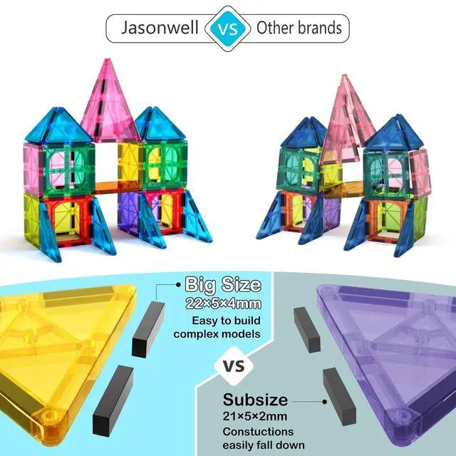 Alt view image 3 of 6 - 100pcs Magnetic Tiles Building Blocks Set for Boys Girls Preschool Educational Magnet Construction Kit Stacking STEM Toys Christmas Birthday Gift for Kids Toddler 3 4 5 6 7 8 9 10 + Year Old