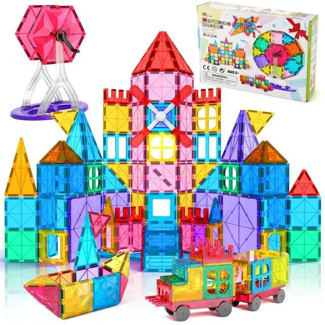 Main image of 100pcs Magnetic Tiles Building Blocks Set for Boys Girls Preschool Educational Magnet Construction Kit Stacking STEM Toys Christmas Birthday Gift for Kids Toddler 3 4 5 6 7 8 9 10 + Year Old