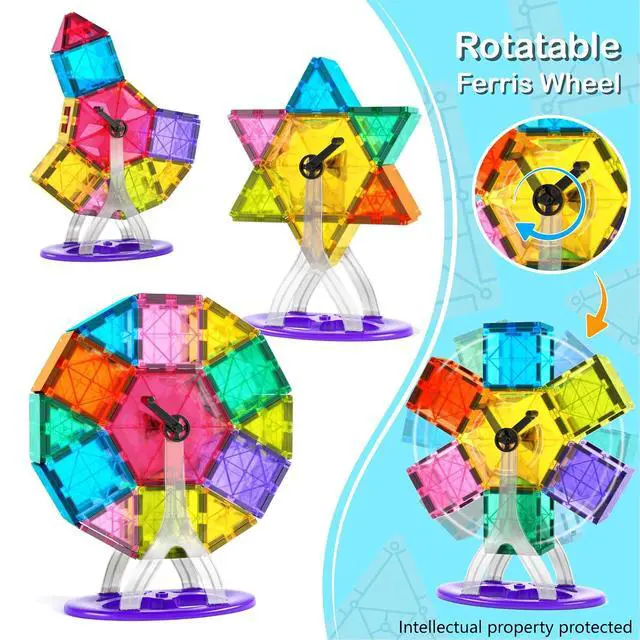 Alt view image 2 of 6 - 100pcs Magnetic Tiles Building Blocks Set for Boys Girls Preschool Educational Magnet Construction Kit Stacking STEM Toys Christmas Birthday Gift for Kids Toddler 3 4 5 6 7 8 9 10 + Year Old