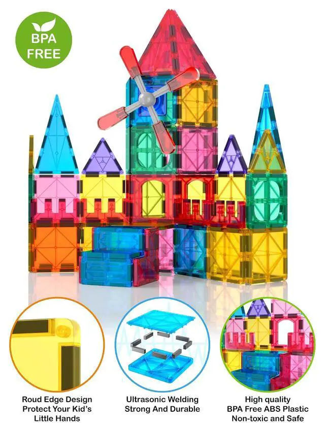 Alt view image 4 of 6 - 100pcs Magnetic Tiles Building Blocks Set for Boys Girls Preschool Educational Magnet Construction Kit Stacking STEM Toys Christmas Birthday Gift for Kids Toddler 3 4 5 6 7 8 9 10 + Year Old