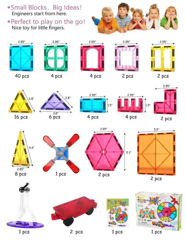 Alt view image 5 of 6 - 100pcs Magnetic Tiles Building Blocks Set for Boys Girls Preschool Educational Magnet Construction Kit Stacking STEM Toys Christmas Birthday Gift for Kids Toddler 3 4 5 6 7 8 9 10 + Year Old
