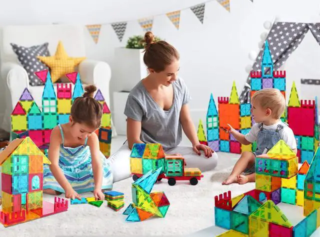 Alt view image 6 of 6 - 100pcs Magnetic Tiles Building Blocks Set for Boys Girls Preschool Educational Magnet Construction Kit Stacking STEM Toys Christmas Birthday Gift for Kids Toddler 3 4 5 6 7 8 9 10 + Year Old