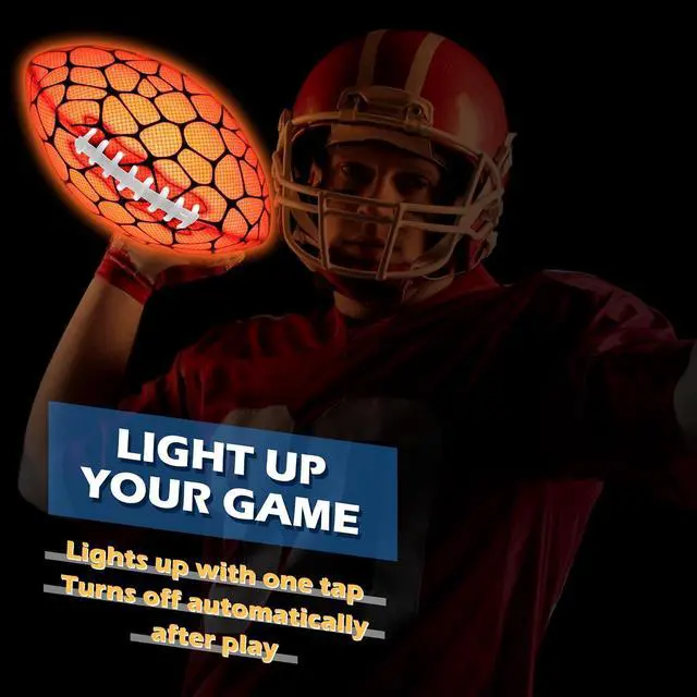 Alt view image 2 of 7 - Glow in The Dark Football - Strong Grip Light Up Football Toy Stuff Gift Outdoor Sports Ball for Boys Kids Teen Junior Youth Adult Christmas Birthday Gifts for Ages 6-8 8-12 13+ Year Old