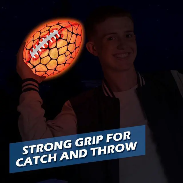 Alt view image 3 of 7 - Glow in The Dark Football - Strong Grip Light Up Football Toy Stuff Gift Outdoor Sports Ball for Boys Kids Teen Junior Youth Adult Christmas Birthday Gifts for Ages 6-8 8-12 13+ Year Old