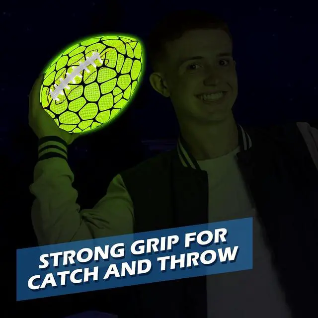 Alt view image 3 of 7 - Glow in The Dark Football - Strong Grip Light Up Football Toy Stuff Gift Outdoor Sports Ball for Boys Kids Teen Junior Youth Adult Christmas Birthday Gifts for Ages 6-8 8-12 13+ Year Old