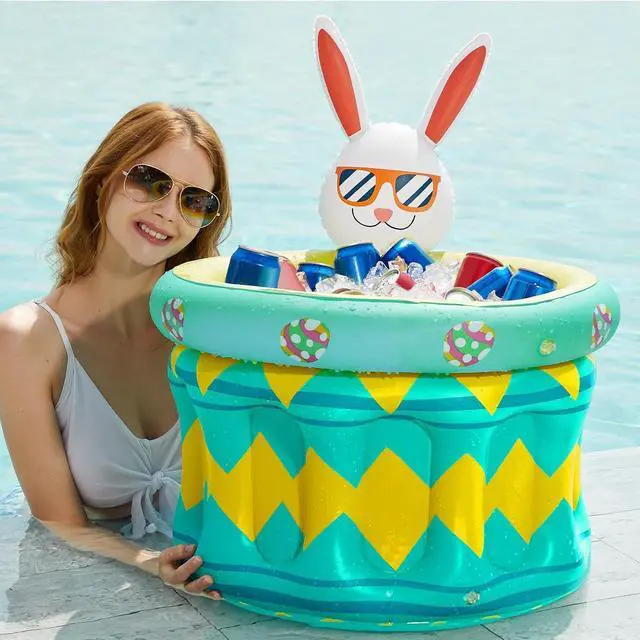 Main image of Inflatable Pool Party Cooler - Easter Bunny Ice Bucket Luau Hawaiian Tropical Beach Themed Birthday Easter Party Decorations Favors Outdoor Decor Pool Games Set for Kids Adults