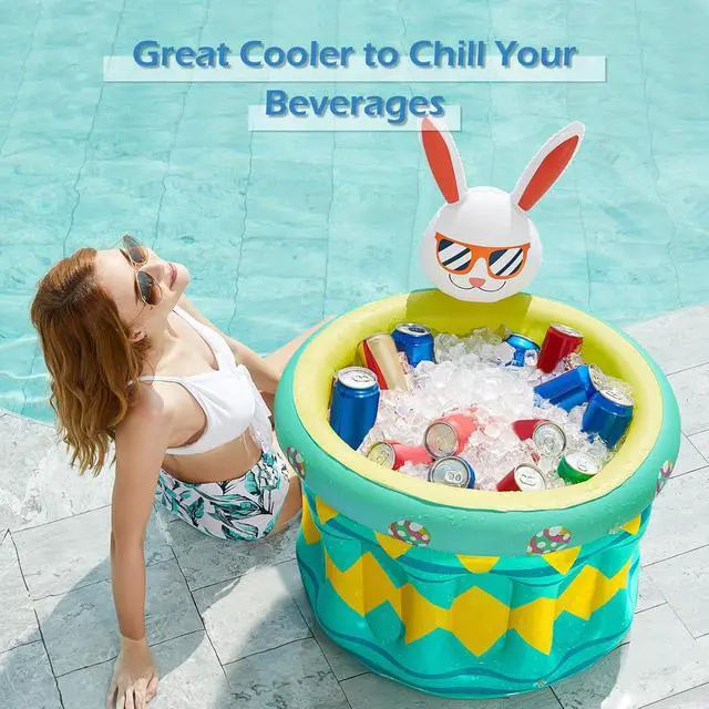 Alt view image 2 of 7 - Inflatable Pool Party Cooler - Easter Bunny Ice Bucket Luau Hawaiian Tropical Beach Themed Birthday Easter Party Decorations Favors Outdoor Decor Pool Games Set for Kids Adults
