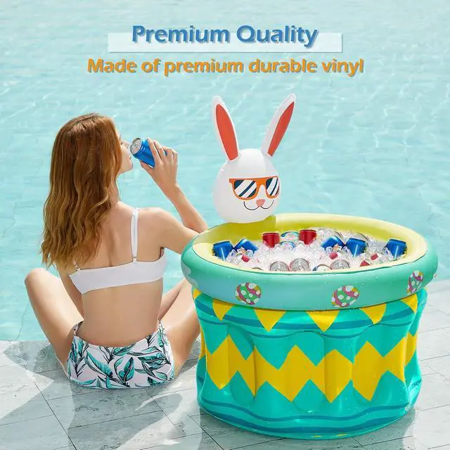 Alt view image 3 of 7 - Inflatable Pool Party Cooler - Easter Bunny Ice Bucket Luau Hawaiian Tropical Beach Themed Birthday Easter Party Decorations Favors Outdoor Decor Pool Games Set for Kids Adults