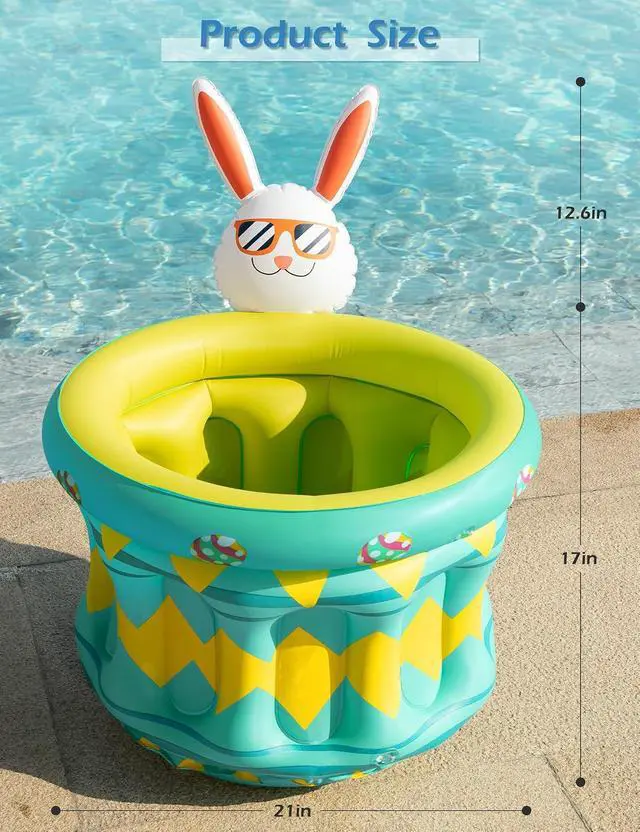Alt view image 7 of 7 - Inflatable Pool Party Cooler - Easter Bunny Ice Bucket Luau Hawaiian Tropical Beach Themed Birthday Easter Party Decorations Favors Outdoor Decor Pool Games Set for Kids Adults