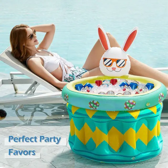 Alt view image 5 of 7 - Inflatable Pool Party Cooler - Easter Bunny Ice Bucket Luau Hawaiian Tropical Beach Themed Birthday Easter Party Decorations Favors Outdoor Decor Pool Games Set for Kids Adults