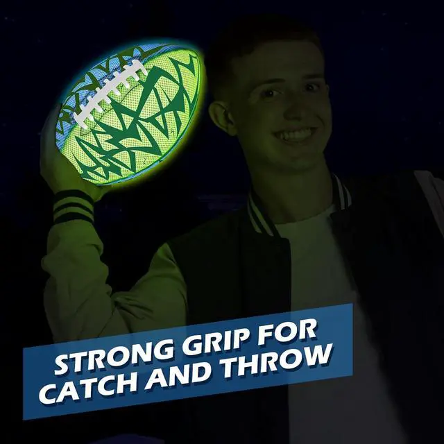 Alt view image 3 of 7 - Glow in The Dark Football - Strong Grip Light Up Football Toy Stuff Gift Outdoor Sports Ball for Boys Kids Teen Junior Youth Adult Christmas Birthday Gifts for Ages 6-8 8-12 13+ Year Old