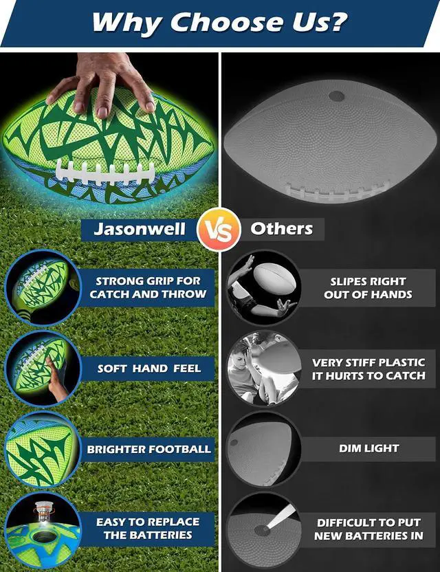 Alt view image 6 of 7 - Glow in The Dark Football - Strong Grip Light Up Football Toy Stuff Gift Outdoor Sports Ball for Boys Kids Teen Junior Youth Adult Christmas Birthday Gifts for Ages 6-8 8-12 13+ Year Old