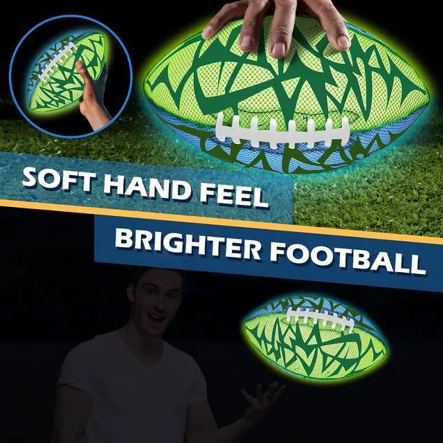 Alt view image 5 of 7 - Glow in The Dark Football - Strong Grip Light Up Football Toy Stuff Gift Outdoor Sports Ball for Boys Kids Teen Junior Youth Adult Christmas Birthday Gifts for Ages 6-8 8-12 13+ Year Old