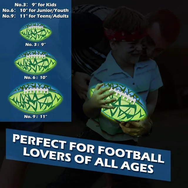 Alt view image 7 of 7 - Glow in The Dark Football - Strong Grip Light Up Football Toy Stuff Gift Outdoor Sports Ball for Boys Kids Teen Junior Youth Adult Christmas Birthday Gifts for Ages 6-8 8-12 13+ Year Old