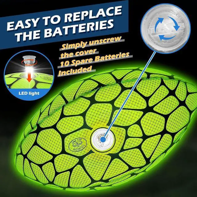 Alt view image 4 of 7 - Glow in The Dark Football - Strong Grip Light Up Football Toy Stuff Gift Outdoor Sports Ball for Boys Kids Teen Junior Youth Adult Christmas Birthday Gifts for Ages 6-8 8-12 13+ Year Old