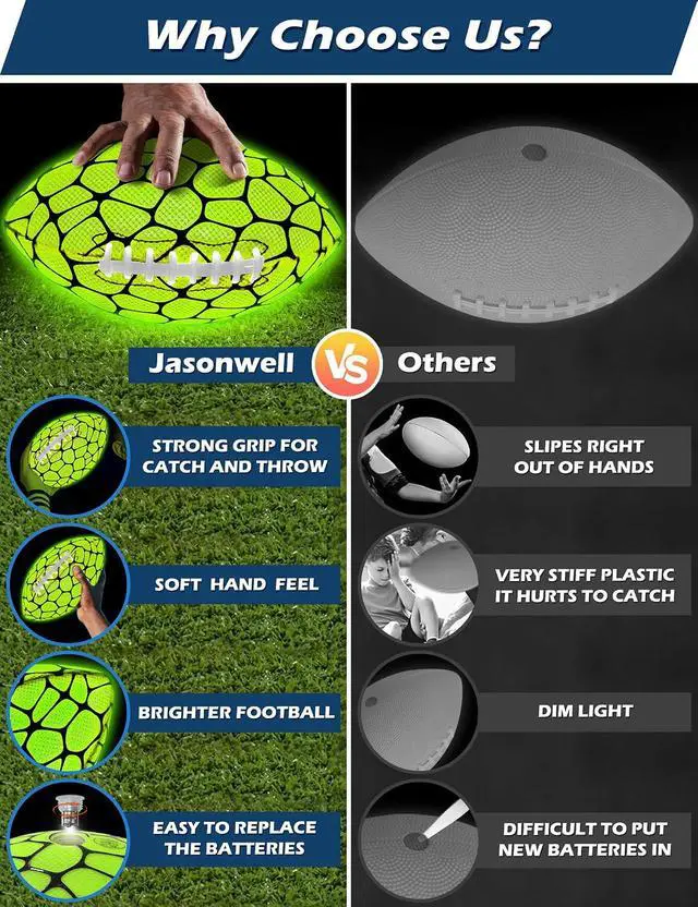 Alt view image 6 of 7 - Glow in The Dark Football - Strong Grip Light Up Football Toy Stuff Gift Outdoor Sports Ball for Boys Kids Teen Junior Youth Adult Christmas Birthday Gifts for Ages 6-8 8-12 13+ Year Old