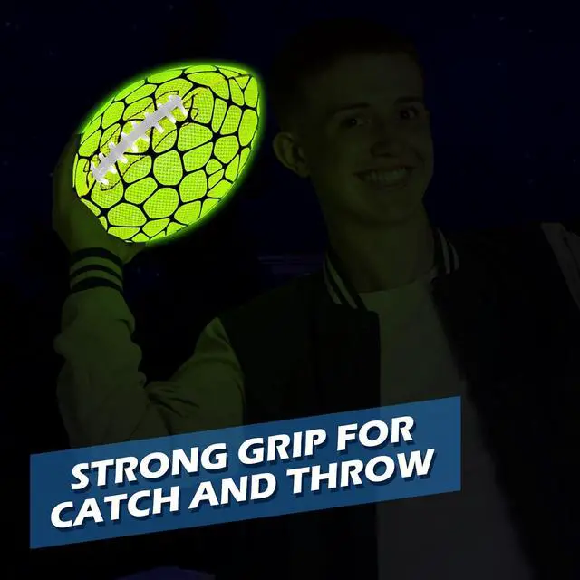Alt view image 3 of 7 - Glow in The Dark Football - Strong Grip Light Up Football Toy Stuff Gift Outdoor Sports Ball for Boys Kids Teen Junior Youth Adult Christmas Birthday Gifts for Ages 6-8 8-12 13+ Year Old