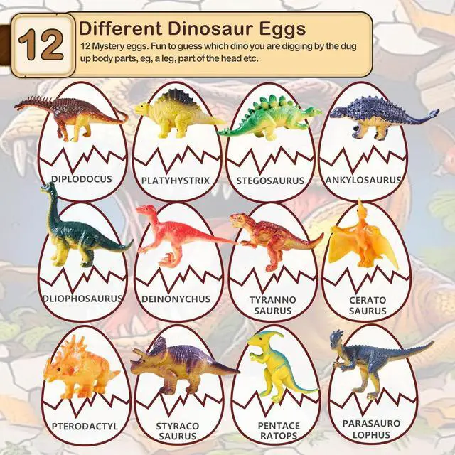 Alt view image 4 of 7 - Dino Fossil Eggs Dinosaur Toys - 12 Dinosaur Eggs Dig Excavation Kit w Play Mat for Kids Ages 5-7 Easter Basket Essentials STEM Toy Christmas Birthday Gift for Boys Girls 3 4 5 6 7 8 + 8-13 Years Old