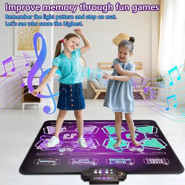 Alt view image 3 of 7 - Kids Dance Mat Toys - 2-Player Dance Pad Gifts for Girls Boys Toddlers 3 4 5 6 7 8 9 + Year Old Electronic Dancing Mat Floor Games Toy with Music Light Christmas Birthday Gift (Purple)