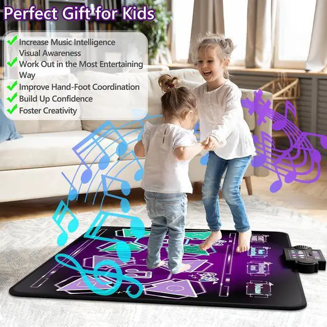 Alt view image 5 of 7 - Kids Dance Mat Toys - 2-Player Dance Pad Gifts for Girls Boys Toddlers 3 4 5 6 7 8 9 + Year Old Electronic Dancing Mat Floor Games Toy with Music Light Christmas Birthday Gift (Purple)