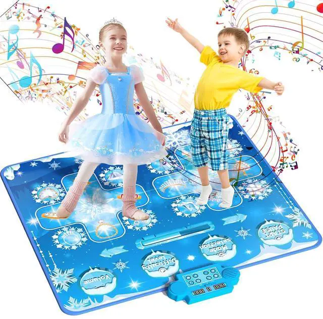 Main image of Kids Dance Mat Toys - 2-Player Dance Pad Gifts for Girls Boys Toddlers 3 4 5 6 7 8 9 + Year Old Electronic Dancing Mat Floor Games Toy with Music Light Christmas Birthday Gift (Frozen Blue)