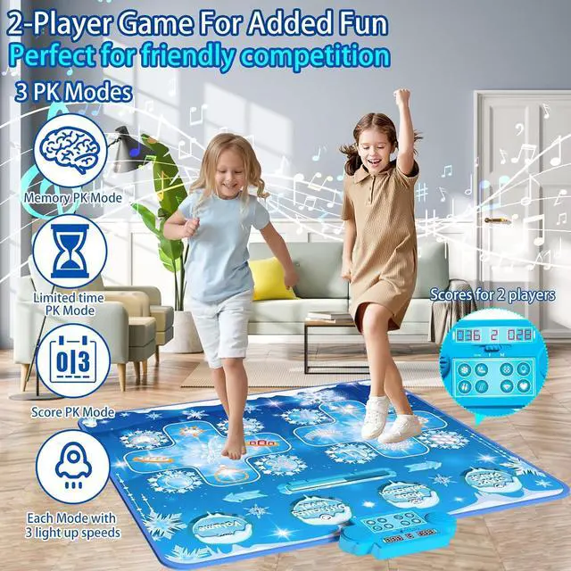 Alt view image 2 of 7 - Kids Dance Mat Toys - 2-Player Dance Pad Gifts for Girls Boys Toddlers 3 4 5 6 7 8 9 + Year Old Electronic Dancing Mat Floor Games Toy with Music Light Christmas Birthday Gift (Frozen Blue)