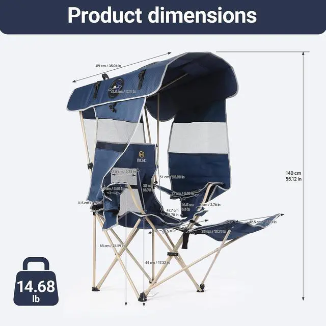 Alt view image 2 of 7 - Canopy Camping Chair with Fan, Oversized Folding Outdoor Umbrella Chair with Canopy&Footrest, Side Shade, USB Powered Cooling Chair, for Camping, Sports, Beach (2 Pack)