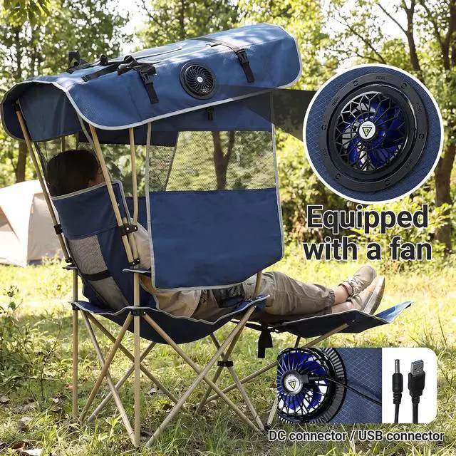 Alt view image 3 of 7 - Canopy Camping Chair with Fan, Oversized Folding Outdoor Umbrella Chair with Canopy&Footrest, Side Shade, USB Powered Cooling Chair, for Camping, Sports, Beach (2 Pack)