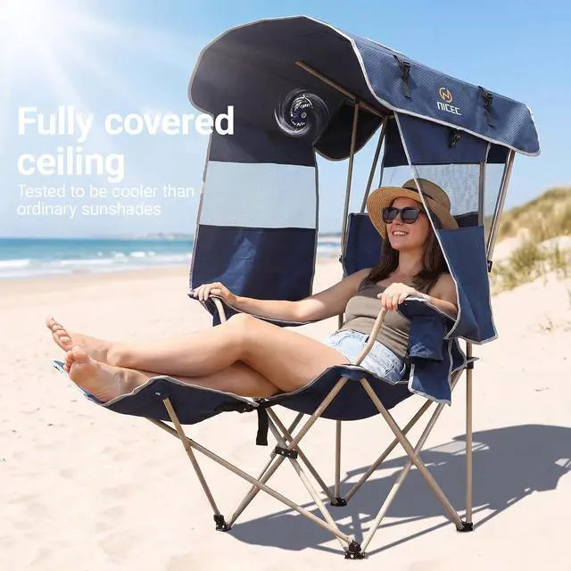 Alt view image 6 of 7 - Canopy Camping Chair with Fan, Oversized Folding Outdoor Umbrella Chair with Canopy&Footrest, Side Shade, USB Powered Cooling Chair, for Camping, Sports, Beach (2 Pack)