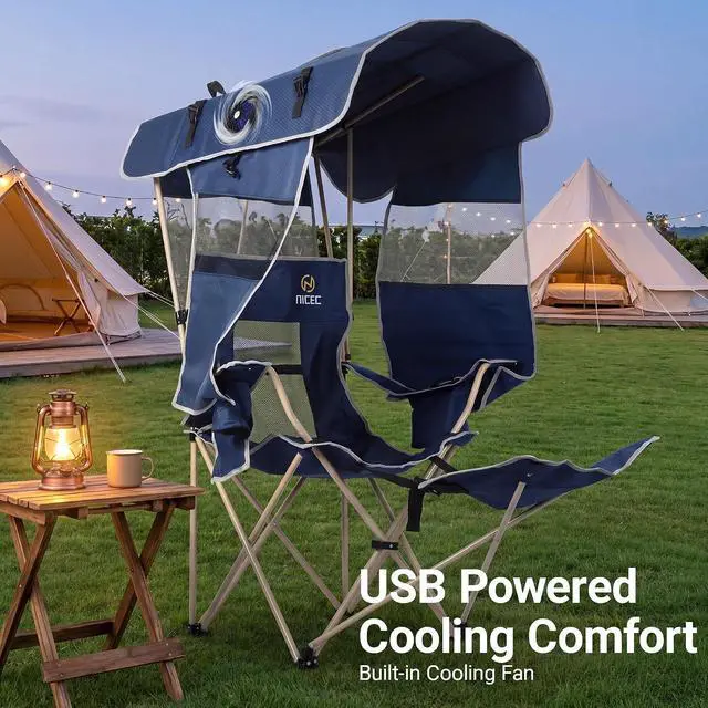 Alt view image 5 of 7 - Canopy Camping Chair with Fan, Oversized Folding Outdoor Umbrella Chair with Canopy&Footrest, Side Shade, USB Powered Cooling Chair, for Camping, Sports, Beach (2 Pack)