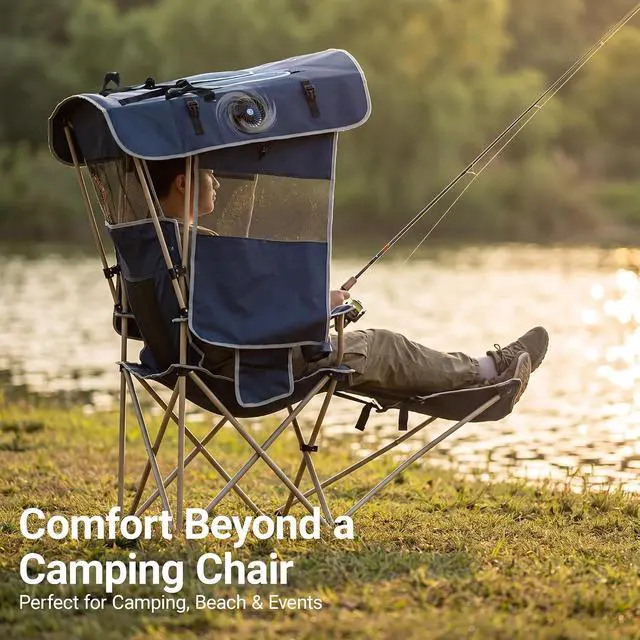 Alt view image 7 of 7 - Canopy Camping Chair with Fan, Oversized Folding Outdoor Umbrella Chair with Canopy&Footrest, Side Shade, USB Powered Cooling Chair, for Camping, Sports, Beach (2 Pack)