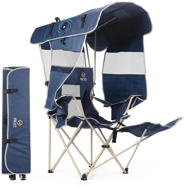 Main image of Canopy Camping Chair with Fan, Oversized Folding Outdoor Umbrella Chair with Canopy & Footrest, Side Shade, USB Powered Cooling Chair, for Camping, Sports, Beach (1 Pack)