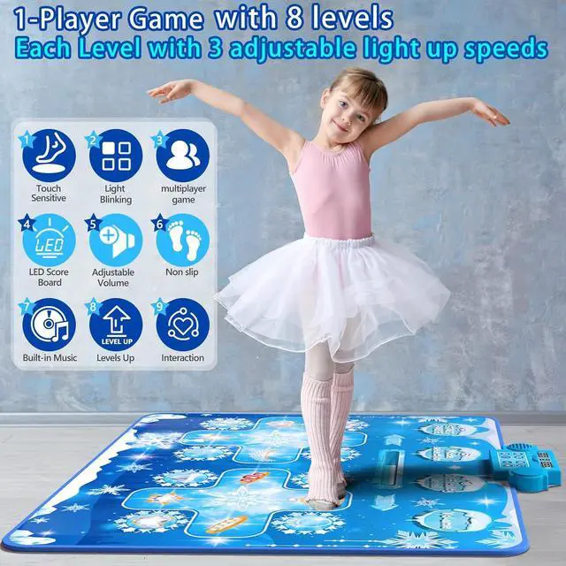 Alt view image 4 of 7 - Kids Dance Mat Toys - 2-Player Dance Pad Gifts for Girls Boys Toddlers 3 4 5 6 7 8 9 + Year Old Electronic Dancing Mat Floor Games Toy with Music Light Christmas Birthday Gift (Frozen Blue)
