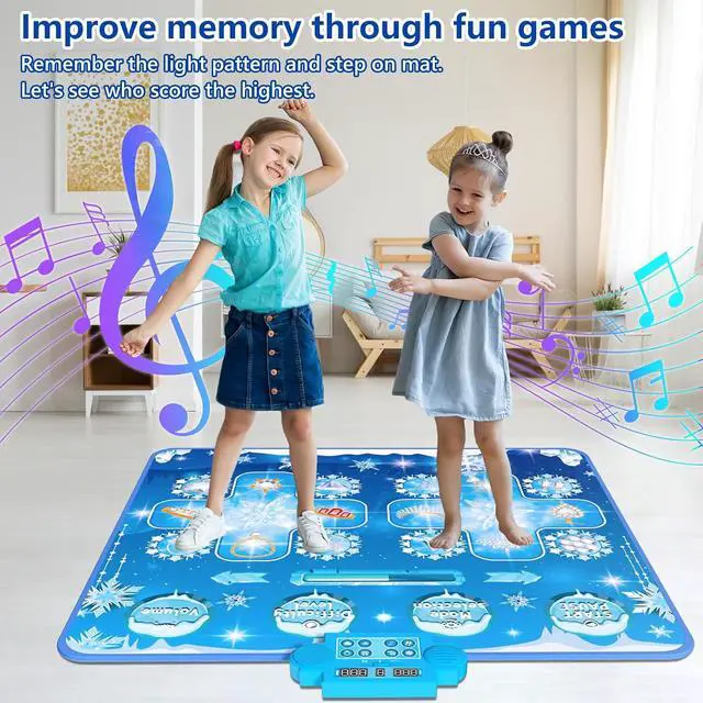 Alt view image 3 of 7 - Kids Dance Mat Toys - 2-Player Dance Pad Gifts for Girls Boys Toddlers 3 4 5 6 7 8 9 + Year Old Electronic Dancing Mat Floor Games Toy with Music Light Christmas Birthday Gift (Frozen Blue)