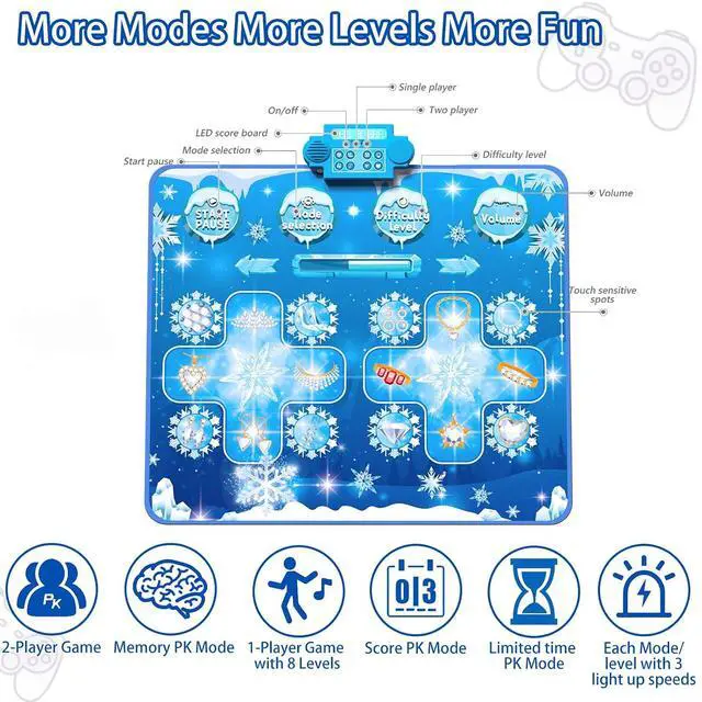 Alt view image 6 of 7 - Kids Dance Mat Toys - 2-Player Dance Pad Gifts for Girls Boys Toddlers 3 4 5 6 7 8 9 + Year Old Electronic Dancing Mat Floor Games Toy with Music Light Christmas Birthday Gift (Frozen Blue)