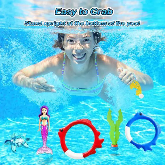 Alt view image 3 of 7 - Pool Diving Toys Games - 32PCS Swimming Mermaid Pool Toys with Dive Rings Gems Beach Ball Underwater Treasures Torpedo Bandits Fish Swim Toy etc Bath Water Toy Training Gifts for Kids Adult