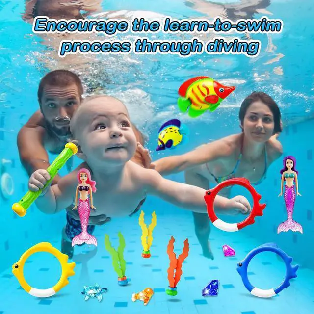 Alt view image 2 of 7 - Pool Diving Toys Games - 32PCS Swimming Mermaid Pool Toys with Dive Rings Gems Beach Ball Underwater Treasures Torpedo Bandits Fish Swim Toy etc Bath Water Toy Training Gifts for Kids Adult