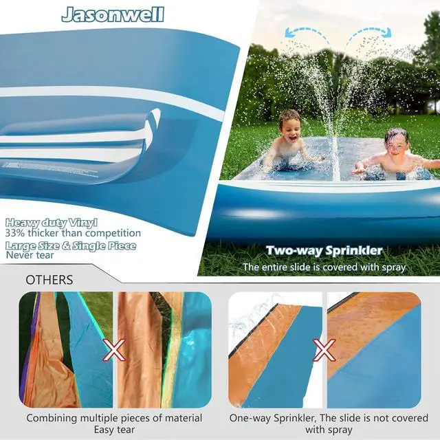 Alt view image 6 of 7 - Slip and Water Slide - 20Ft Heavy Duty Lawn Slip Waterslide for Kids Adults with Splash Sprinkler N 2 Bodyboards Backyard Summer Outside Outdoor Water Play Toys (Shark-2Lanes)