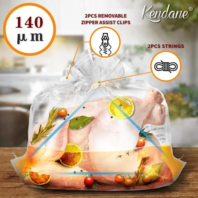 Alt view image 3 of 7 - Turkey Brining Bags Set of 2-26"×22" Extra Large Brine Bag Holds up to 35lb- Double Zippers Seal Brine Bags with 2 cotton Strings for Turkey, Chicken, Beef, Pork by Kendane