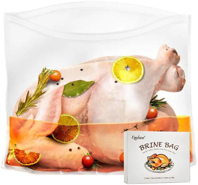 Main image of Turkey Brining Bags Set of 2-26"×22" Extra Large Brine Bag Holds up to 35lb- Double Zippers Seal Brine Bags with 2 cotton Strings for Turkey, Chicken, Beef, Pork by Kendane