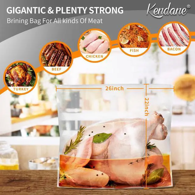 Alt view image 2 of 7 - Turkey Brining Bags Set of 2-26"×22" Extra Large Brine Bag Holds up to 35lb- Double Zippers Seal Brine Bags with 2 cotton Strings for Turkey, Chicken, Beef, Pork by Kendane