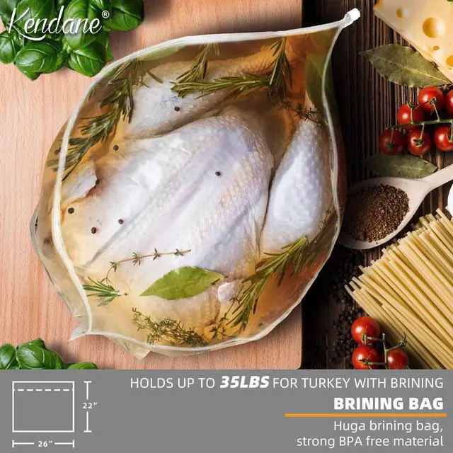 Alt view image 4 of 7 - Turkey Brining Bags Set of 2-26"×22" Extra Large Brine Bag Holds up to 35lb- Double Zippers Seal Brine Bags with 2 cotton Strings for Turkey, Chicken, Beef, Pork by Kendane